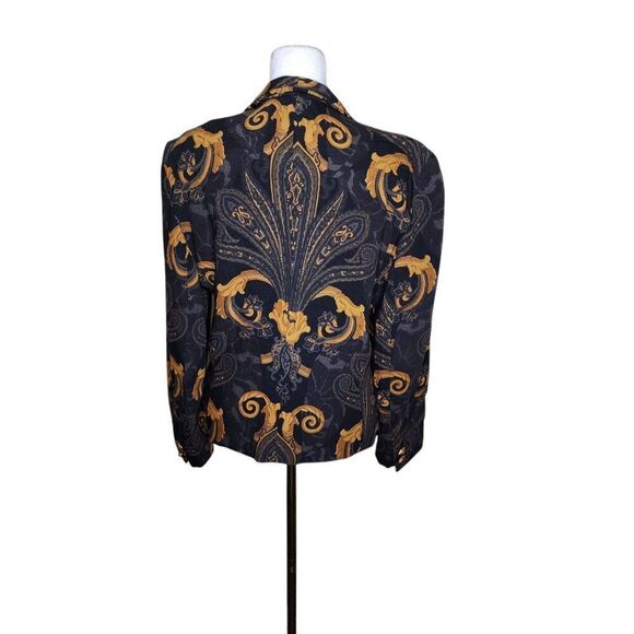 Vintage Gloria Sachs Blazer All Over Baroque Print Womens Size 6 Black and Gold - Picture 4 of 10